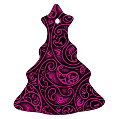 Hot Pink And Black Paisley Swirls Ornament (christmas Tree)  by SpinnyChairDesigns