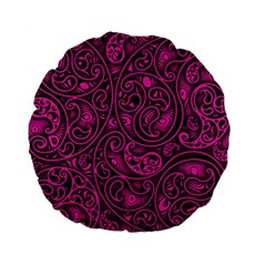 Hot Pink And Black Paisley Swirls Standard 15  Premium Flano Round Cushions