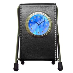 Aqua Blue Diamond Pattern Pen Holder Desk Clock by SpinnyChairDesigns