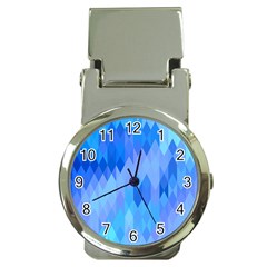 Aqua Blue Diamond Pattern Money Clip Watches by SpinnyChairDesigns