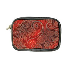 Scarlet Red Grey Brown Swirls Spirals Coin Purse by SpinnyChairDesigns