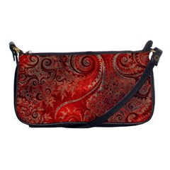 Scarlet Red Grey Brown Swirls Spirals Shoulder Clutch Bag by SpinnyChairDesigns