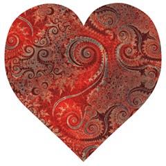 Scarlet Red Grey Brown Swirls Spirals Wooden Puzzle Heart by SpinnyChairDesigns