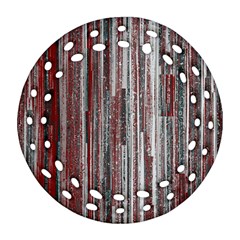 Abstract Grunge Stripes Red White Green Ornament (round Filigree) by SpinnyChairDesigns