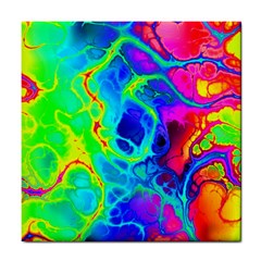 Abstract Art Tie Dye Rainbow Tile Coaster by SpinnyChairDesigns