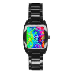 Abstract Art Tie Dye Rainbow Stainless Steel Barrel Watch by SpinnyChairDesigns