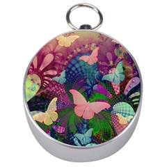 Butterfly Garden Art Silver Compasses by SpinnyChairDesigns