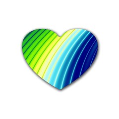 Sporty Stripes Swoosh Green Blue Rubber Coaster (heart)  by SpinnyChairDesigns