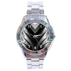 Black And Silver Pattern Stainless Steel Analogue Watch by SpinnyChairDesigns