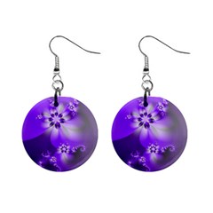 Violet Purple Flower Print Mini Button Earrings by SpinnyChairDesigns