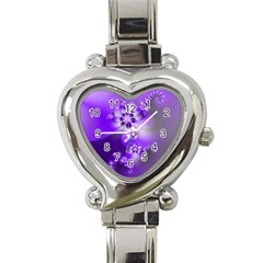 Violet Purple Flower Print Heart Italian Charm Watch by SpinnyChairDesigns