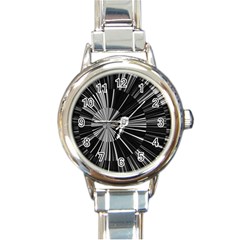 Abstract Black And White Stripes Round Italian Charm Watch by SpinnyChairDesigns