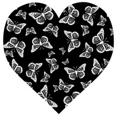 Black And White Butterfly Pattern Wooden Puzzle Heart by SpinnyChairDesigns