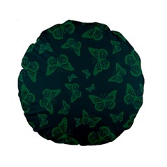 Midnight Green Butterflies Pattern Standard 15  Premium Round Cushions by SpinnyChairDesigns