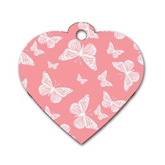 Pink And White Butterflies Dog Tag Heart (two Sides) by SpinnyChairDesigns