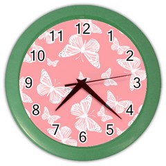 Pink And White Butterflies Color Wall Clock