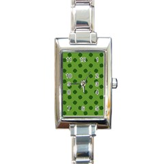 Green Four Leaf Clover Pattern Rectangle Italian Charm Watch