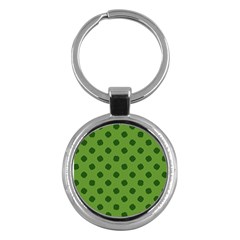 Green Four Leaf Clover Pattern Key Chain (Round)