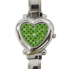 Green Four Leaf Clover Pattern Heart Italian Charm Watch