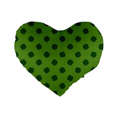 Green Four Leaf Clover Pattern Standard 16  Premium Heart Shape Cushions by SpinnyChairDesigns