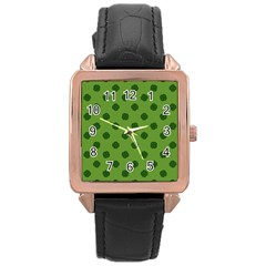 Green Four Leaf Clover Pattern Rose Gold Leather Watch 