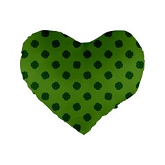 Green Four Leaf Clover Pattern Standard 16  Premium Flano Heart Shape Cushions