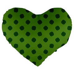 Green Four Leaf Clover Pattern Large 19  Premium Flano Heart Shape Cushions