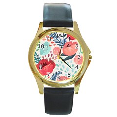 Floral  Round Gold Metal Watch by Sobalvarro