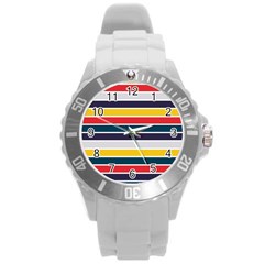 Horizontal Colored Stripes Round Plastic Sport Watch (l) by tmsartbazaar