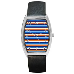 Ocean Blue Stripes Barrel Style Metal Watch by tmsartbazaar