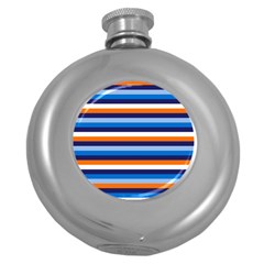 Ocean Blue Stripes Round Hip Flask (5 Oz) by tmsartbazaar