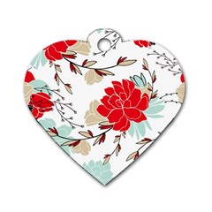 Floral Pattern  Dog Tag Heart (two Sides) by Sobalvarro