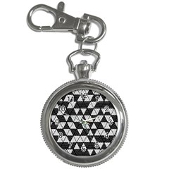 Black And White Triangles Pattern Key Chain Watches by SpinnyChairDesigns