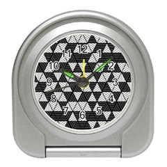 Black And White Triangles Pattern Travel Alarm Clock by SpinnyChairDesigns