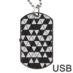 Black And White Triangles Pattern Dog Tag Usb Flash (two Sides) by SpinnyChairDesigns