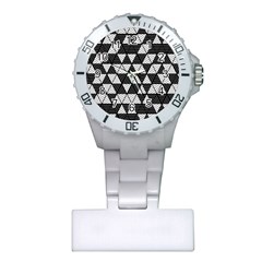 Black And White Triangles Pattern Plastic Nurses Watch by SpinnyChairDesigns