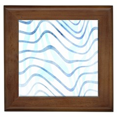 Faded Denim Blue Abstract Stripes On White Framed Tile by SpinnyChairDesigns