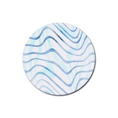 Faded Denim Blue Abstract Stripes On White Rubber Round Coaster (4 Pack)  by SpinnyChairDesigns