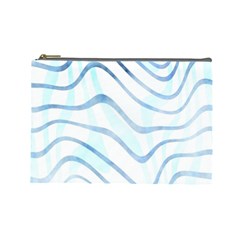 Faded Denim Blue Abstract Stripes On White Cosmetic Bag (large) by SpinnyChairDesigns