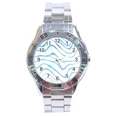 Faded Denim Blue Abstract Stripes On White Stainless Steel Analogue Watch