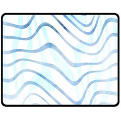 Faded Denim Blue Abstract Stripes On White Double Sided Fleece Blanket (medium)  by SpinnyChairDesigns