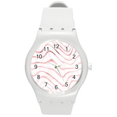 Pink Abstract Stripes on White Round Plastic Sport Watch (M)