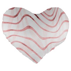 Pink Abstract Stripes on White Large 19  Premium Flano Heart Shape Cushions