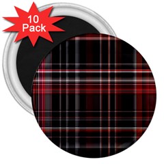Red Black White Plaid Stripes 3  Magnets (10 Pack)  by SpinnyChairDesigns