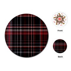 Red Black White Plaid Stripes Playing Cards Single Design (round) by SpinnyChairDesigns
