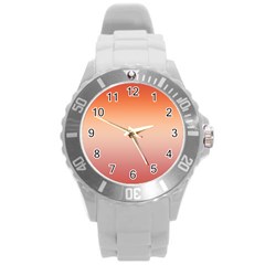 Vermilion Coral Sunset Gradient Ombre Round Plastic Sport Watch (l) by SpinnyChairDesigns