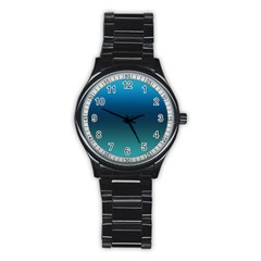 Blue Teal Green Gradient Ombre Colors Stainless Steel Round Watch by SpinnyChairDesigns