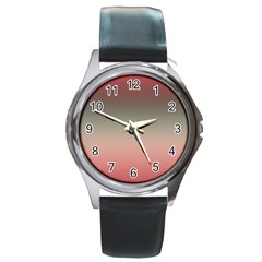 Tea Rose And Sage Gradient Ombre Colors Round Metal Watch