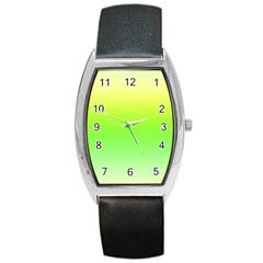 Lemon Yellow And Lime Green Gradient Ombre Color Barrel Style Metal Watch by SpinnyChairDesigns