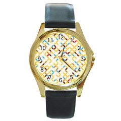 Tekstura-seamless-retro-pattern Round Gold Metal Watch by Sobalvarro